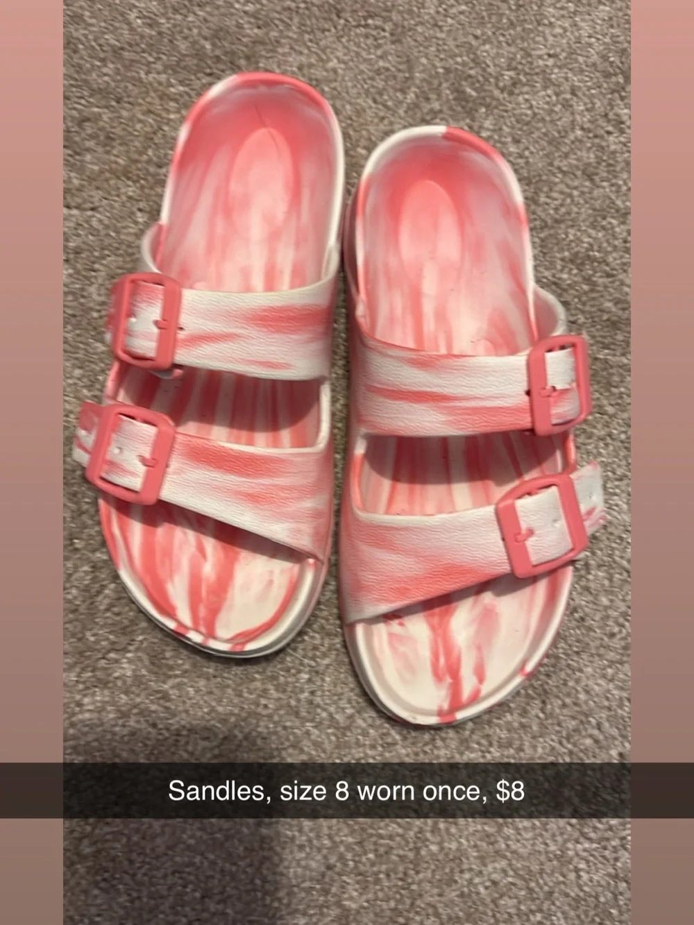 Women’s Pink Marble Slide Sandals with Adjustable Buckles